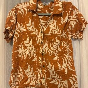 Rust and White Tropical Print Shirt